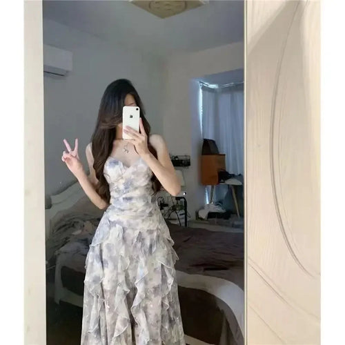 Elegant Pure Desire Tank Dress For Women Summer V-neck Waist-fitted Sweetins Niche Spicy Style Sleeveless Dress